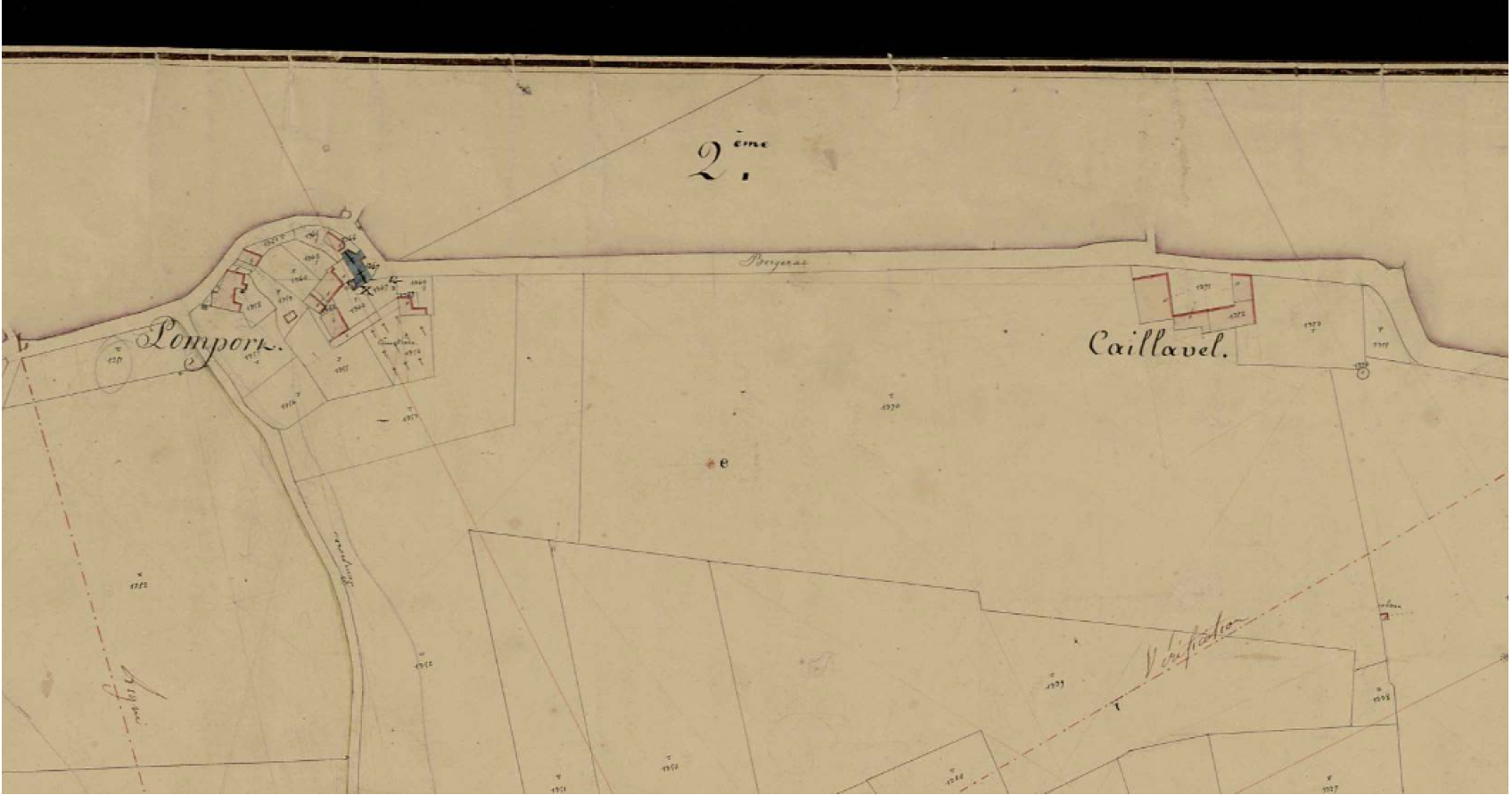 Extrait du cadastre napoléonien de 1834, commune de Pomport