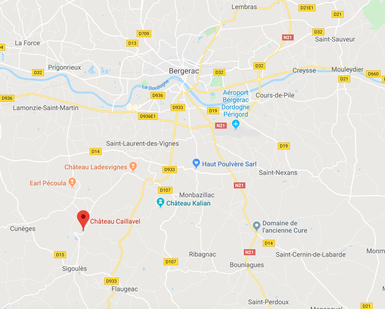 Plan d'accès au Château Caillavel, au sud de Bergerac